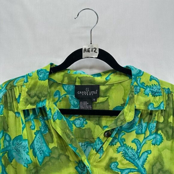 Carole Little Blouse Womens Sz S Short Sleeve Button Up Retro Floral Apple Green - Picture 11 of 11
